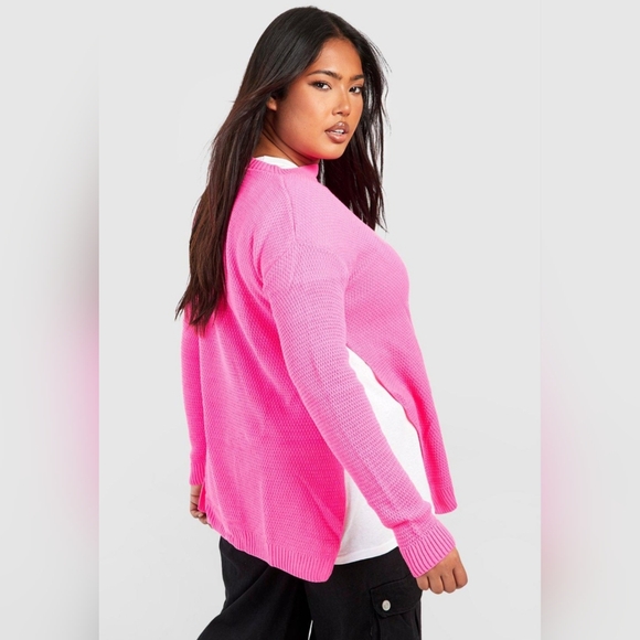 Boohoo Side Split Hot Pink Sweater, Plus Size 20 - Picture 2 of 7